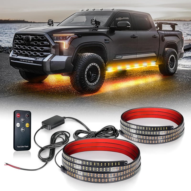 OPT7 2PCS 78" LED Strobe Light Strips - Weatherproof Running Board Emergency Lights with Remote Control, Amber & White Flashing Lights with 31 Warning Modes for Truck Construction Vehicles Pickups - Image 1